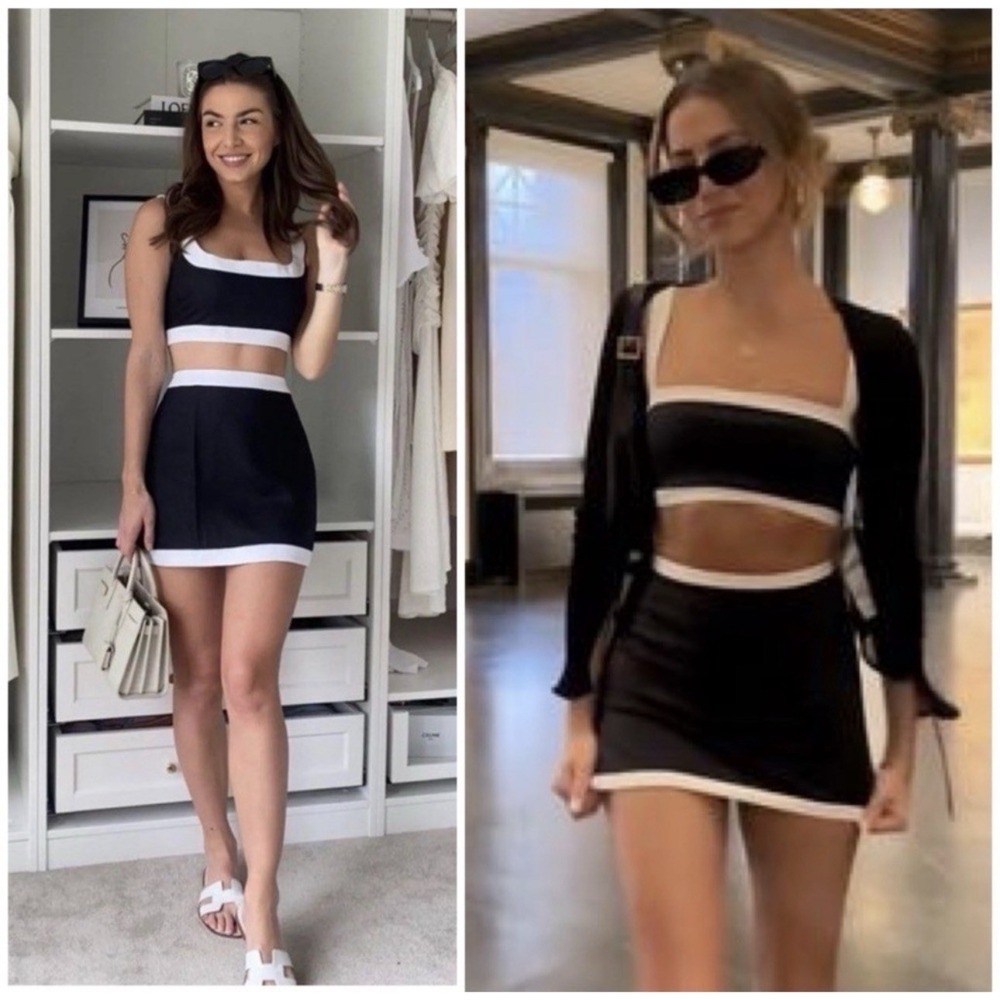Reformation Robbie Linen Two Piece Size 4 Matching Set in Black & White NEW - Picture 4 of 10